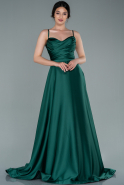 Yeşil Uzun İp Askılı Saten Abiye Elbise ABU1601