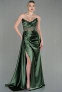 Oil Green Long Satin Evening Dress ABU3896