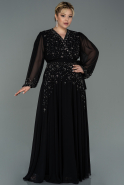 Long Black Chiffon Plus Size Evening Dress ABU3075