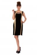 Kısa Siyah-Gold Abiye Elbise C5165