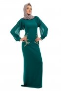 Zümrüt Yeşili Tesettür Abiye Elbise S3670