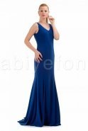 Uzun Saks Mavi Abiye Elbise C6122