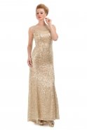 Kuyruklu Gold Uzun Abiye Elbise M1393