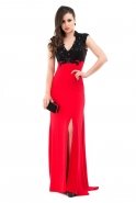 Uzun Siyah-Kırmızı Abiye Elbise O1001
