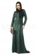 Yeşil Payet Tesettür Abiye Elbise M1384