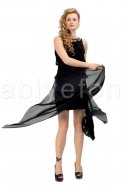 Altın Rengi Aksesuarlı Siyah Önü Kısa Arkası Uzun Abiye Elbise F5136