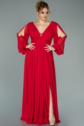 Long Red Chiffon Oversized Evening Dress ABU1988