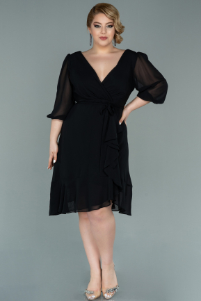 Short Black Chiffon Oversized Evening Dress ABK1340
