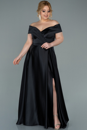 Long Black Satin Plus Size Evening Dress ABU2355