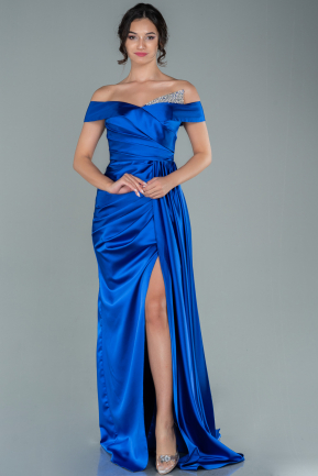 Long Sax Blue Satin Evening Dress ABU2560
