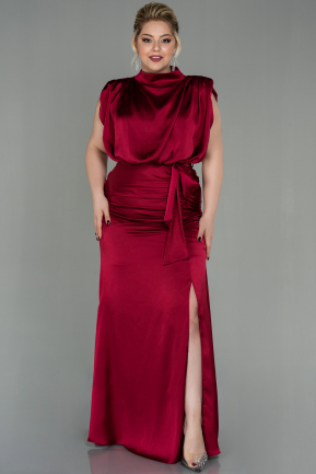 Robe de Soirée Grande Taille Longue Satin Rouge Bordeaux ABU3414