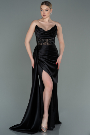 Long Black Satin Evening Dress ABU3896