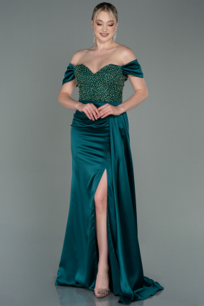 Long Emerald Green Satin Evening Dress ABU3187