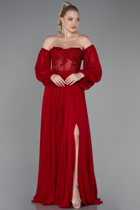 Long Red Chiffon Evening Dress ABU3897