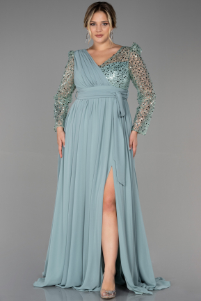 Turquoise Long Chiffon Plus Size Evening Dress ABU3186