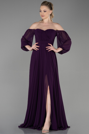 Robe De Soirée Longue Mousseline Violet ABU2457