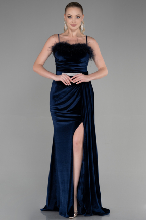Long Navy Blue Velvet Evening Dress ABU3387