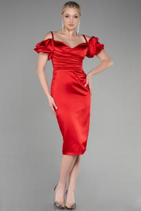 Midi Red Satin Invitation Dress ABK1922