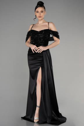 Long Black Satin Evening Dress ABU3521