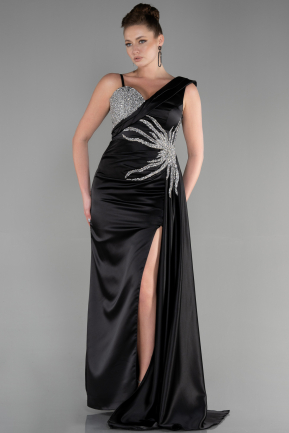 Long Black Satin Evening Dress ABU3546