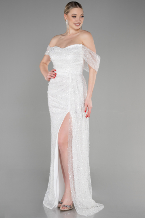 Long White Scaly Evening Dress ABU3577