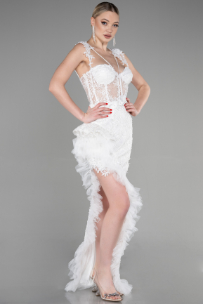 White Long Laced Evening Dress ABU3317
