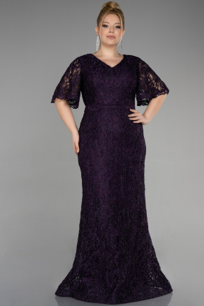 Long Dark Purple Laced Plus Size Engagement Dress ABU3614