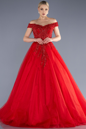 Long Red Plus Size Engagement Dress ABU3694