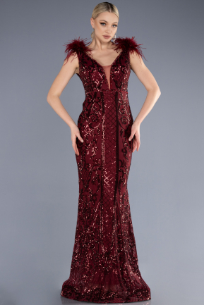 Long Burgundy Scaly Plus Size Engagement Dress ABU3671