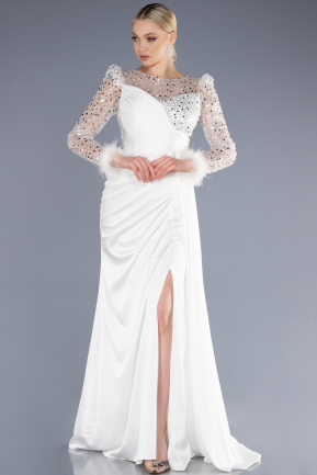 Long White Satin Evening Dress ABU3673