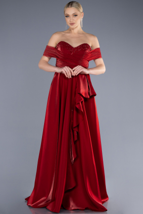 Red Long Satin Evening Dress ABU3701