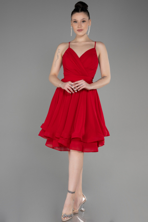 Short Red Chiffon Evening Dress ABK1984