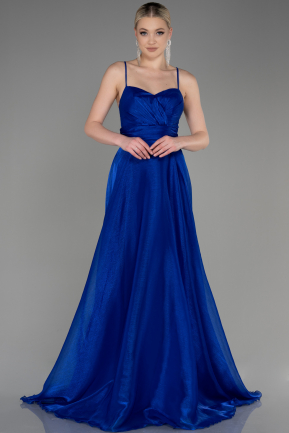Long Sax Blue Chiffon Prom Gown ABU3771