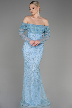 Long Light Blue Mermaid Prom Dress ABU3777