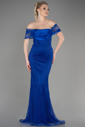 Long Sax Blue File Mermaid Prom Dress ABU3769