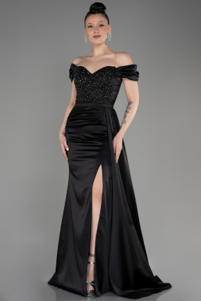 Black Long Satin Evening Dress ABU3187