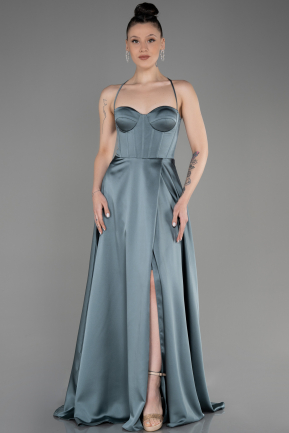 Long Turquoise Satin Prom Gown ABU3809