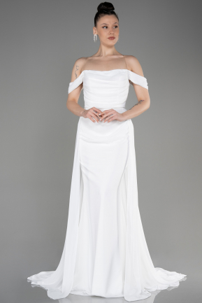 Long White Chiffon Formal Plus Size Dress ABU3803