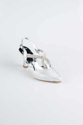 Gümüş Lazer Kesim Stiletto Abiye Ayakkabı MJL5161