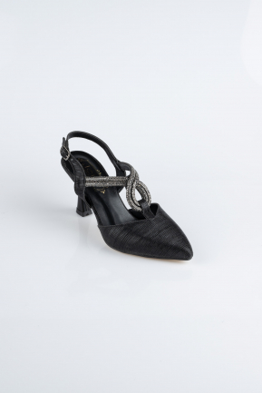 Siyah Lazer Kesim Stiletto Abiye Ayakkabı MJL5161