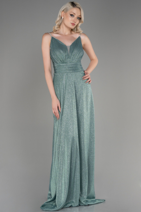 Turquoise Strappy Long Silvery Evening Dress ABU3863