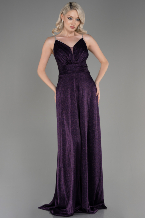 Dark Purple Strappy Long Silvery Evening Dress ABU3863