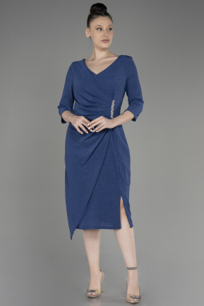 Indigo Capri Sleeve Midi Plus Size Evening Dress ABK1950