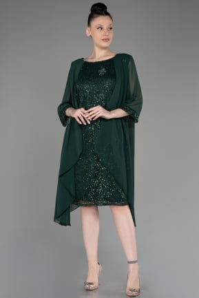 Emerald Green Capri Sleeve Chiffon Plus Size Evening Dress ABK2052