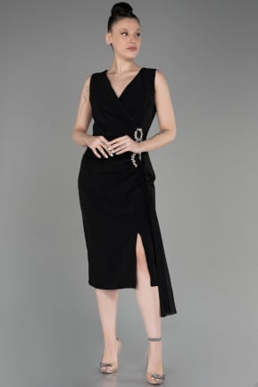 Black Sleeveless Midi Plus Size Invitation Dress ABK2057