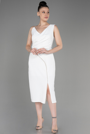 White Sleeveless Midi Plus Size Invitation Dress ABK2059
