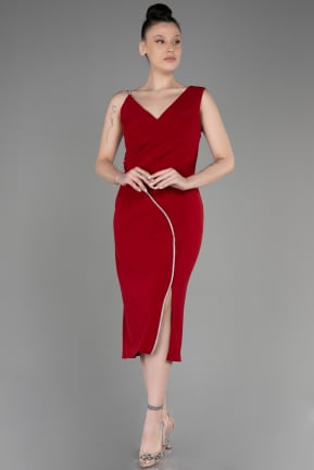 Red Sleeveless Midi Plus Size Invitation Dress ABK2059