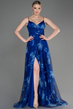 Long Sax Blue Plus Size Prom Dress ABU3889