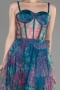 Oil Blue Midi Prom Dress ABK2037