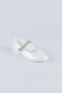 Beyaz Sıvama Taşlı Çocuk Abiye Ayakkabı SA215